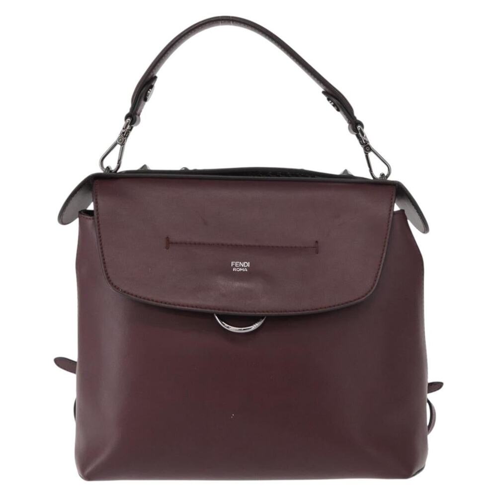 Fendi Leather Back To School Backpack Bordeaux Silver